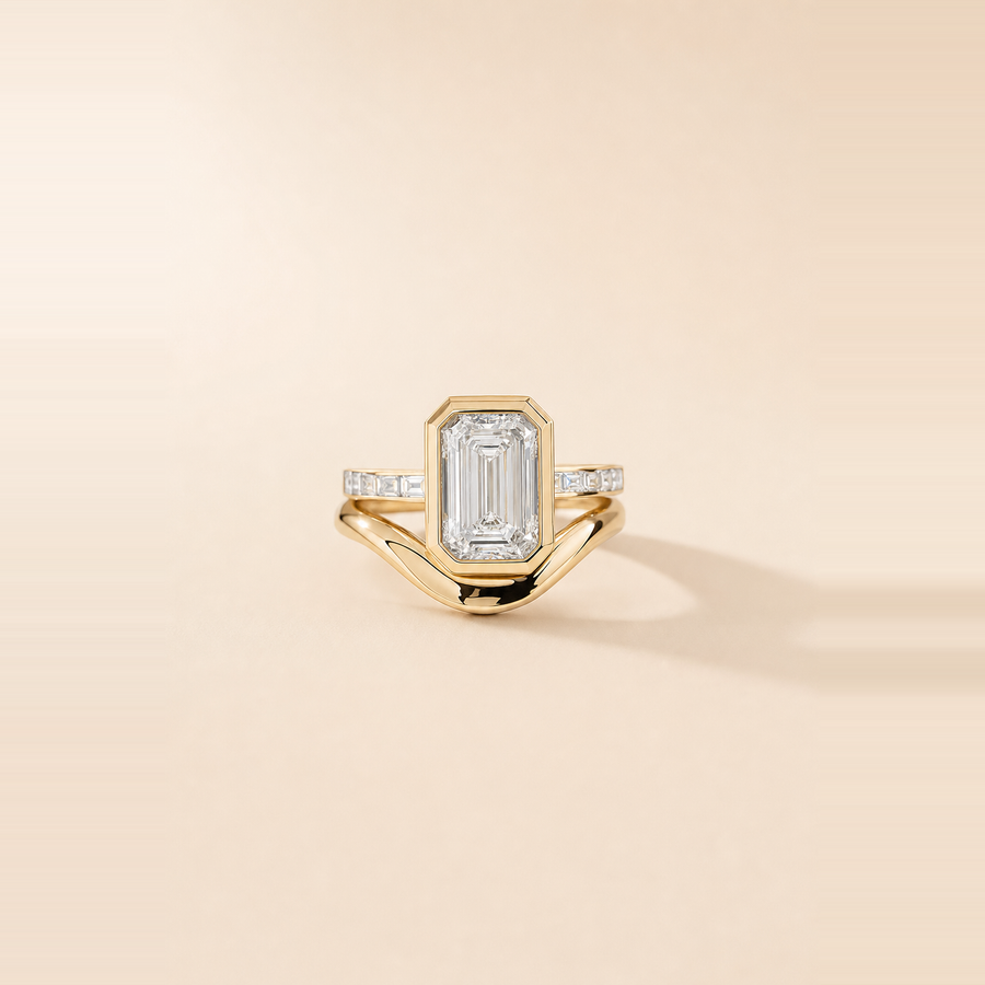 Emerald Bezel Set Diamond with Channel Set Band &mdash; view 4