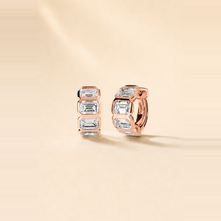 Chunky Emerald Bezel Set Huggies &mdash; view 3