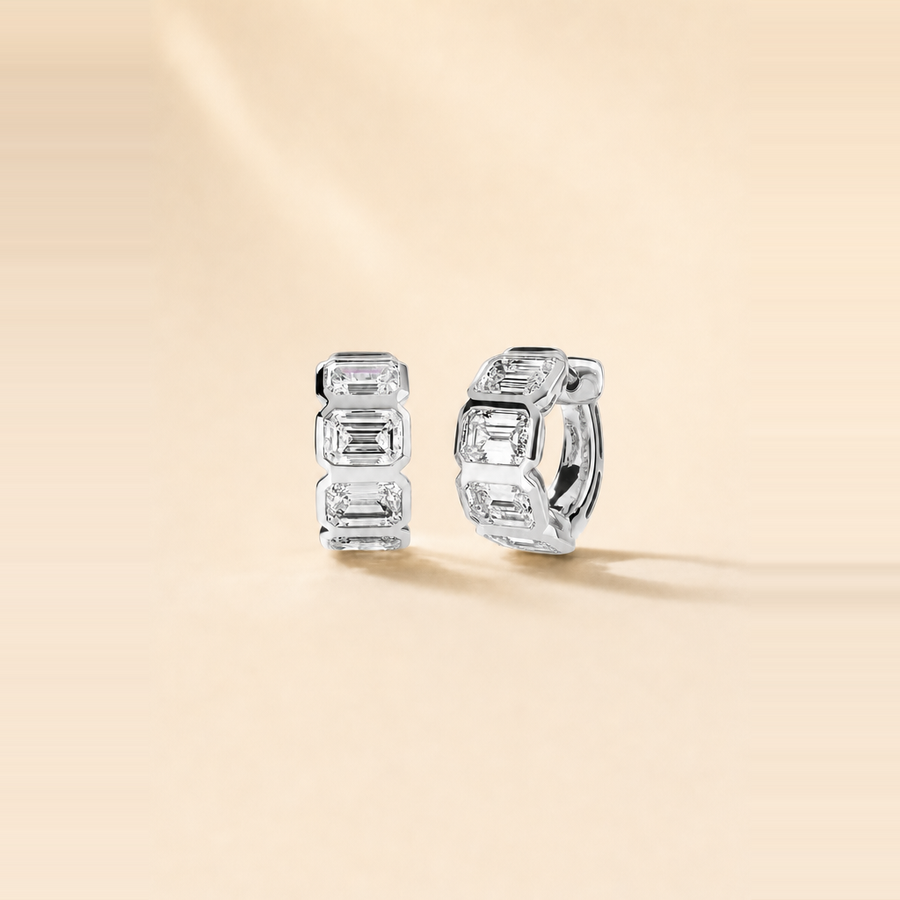 Chunky Emerald Bezel Set Huggies &mdash; view 2