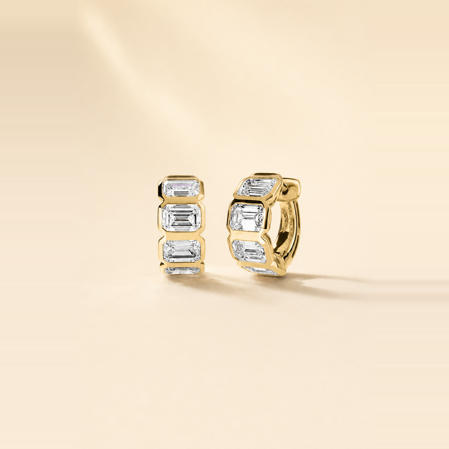 Chunky Emerald Bezel Set Huggies &mdash; view 1