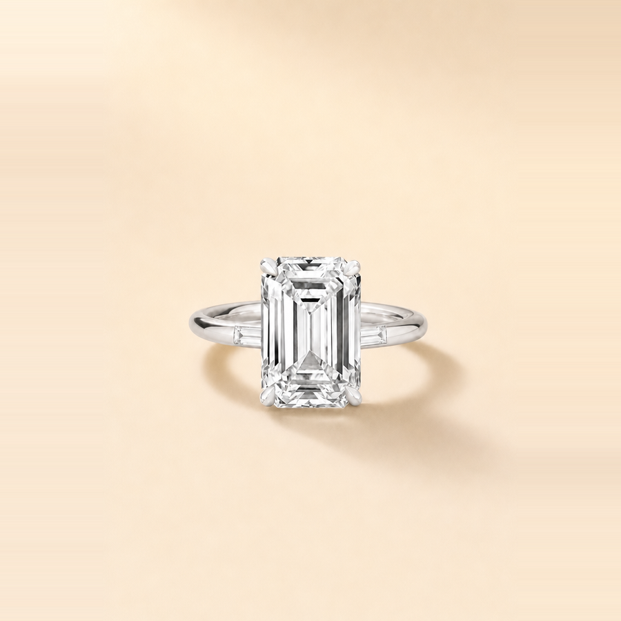 Emerald Solitaire Diamond with Baguette Diamond Inlay Accents &mdash; view 6