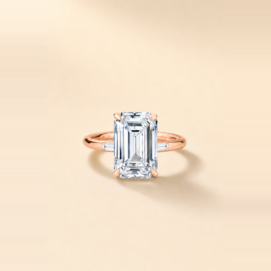 Emerald Solitaire Diamond with Baguette Diamond Inlay Accents &mdash; view 5
