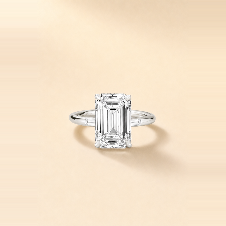 Emerald Solitaire Diamond with Baguette Diamond Inlay Accents &mdash; view 2