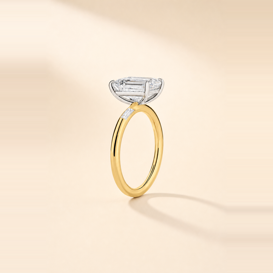 Emerald Solitaire Diamond with Baguette Diamond Inlay Accents &mdash; view 3