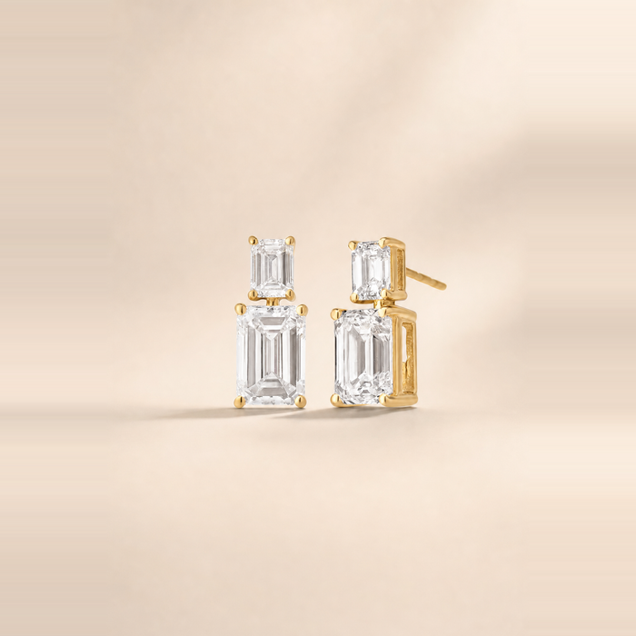 Emerald Double Drop Diamond Earrings