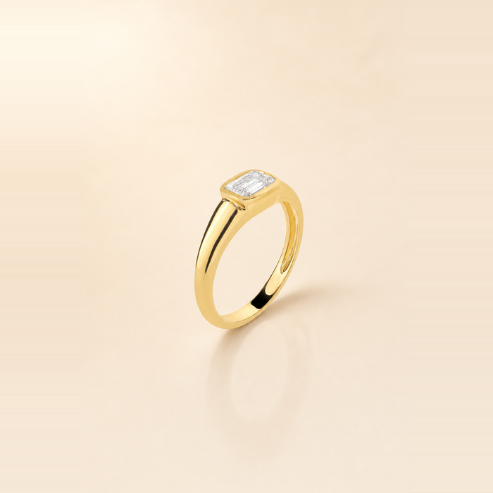 Emerald East-West Bezel Signet Ring