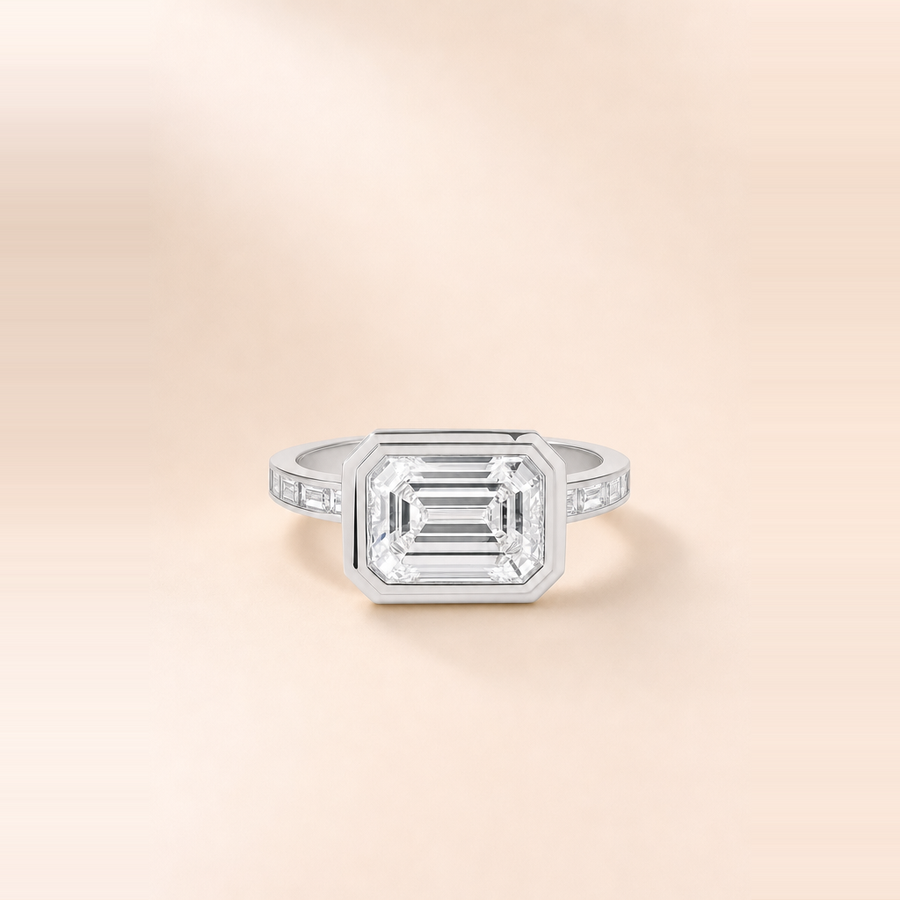 Emerald East-West Diamond with Channel Set Band &mdash; view 5