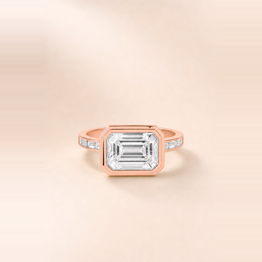 Emerald East-West Diamond with Channel Set Band &mdash; view 4