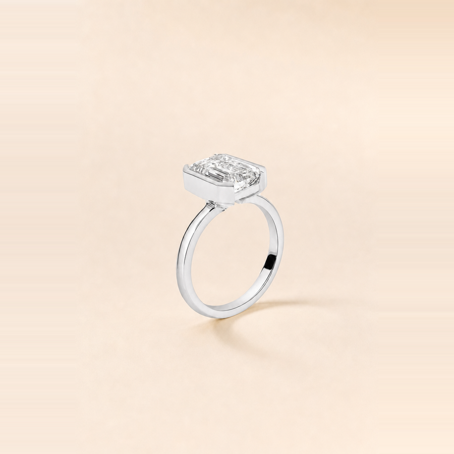 Emerald Half-Bezel Diamond Solitaire &mdash; view 2