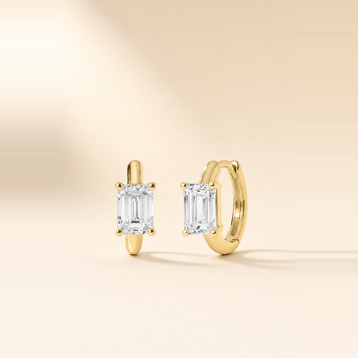 Solitaire Emerald Diamond Huggies