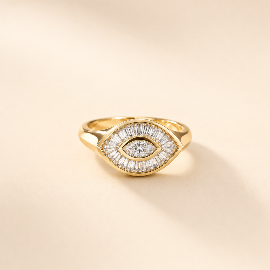 Evil Eye Marquise + Baguette Diamond Signet Ring &mdash; view 1