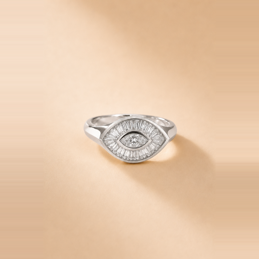 Evil Eye Marquise + Baguette Diamond Signet Ring &mdash; view 4