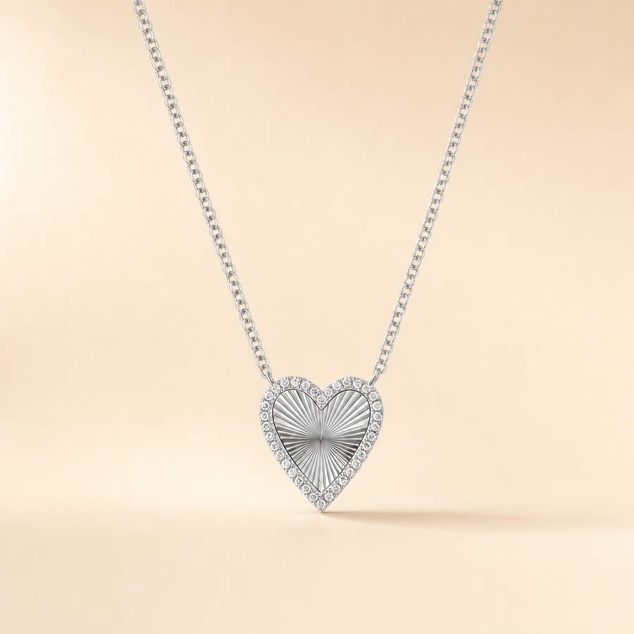 Fluted Heart Diamond Pendant &mdash; view 2