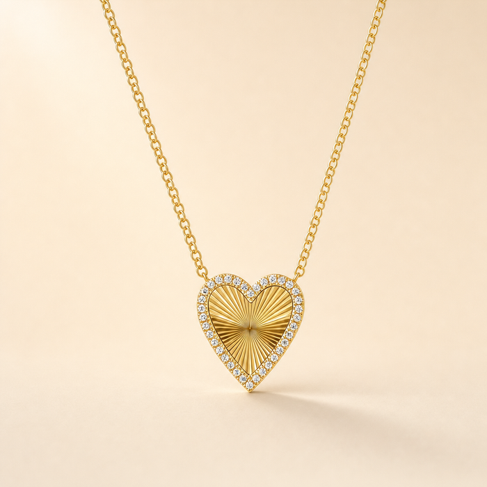 Fluted Heart Diamond Pendant