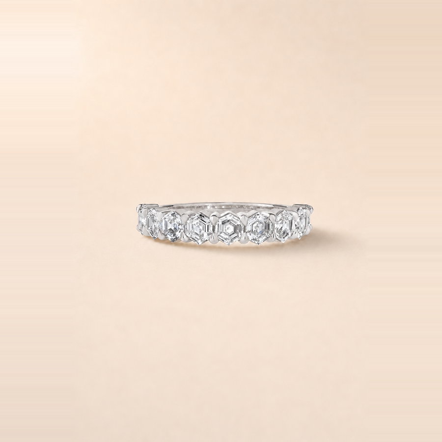 Hexagon Shared Prong Half Eternity Band &mdash; view 7
