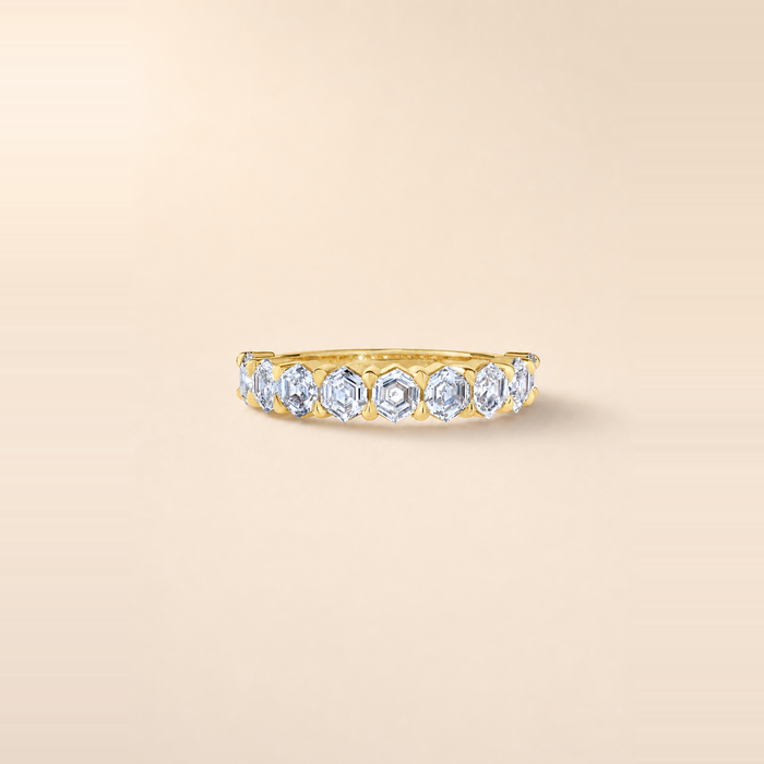 Hexagon Shared Prong Half Eternity Band