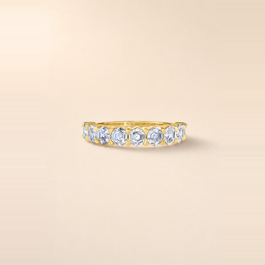 Hexagon Shared Prong Half Eternity Band &mdash; view 1