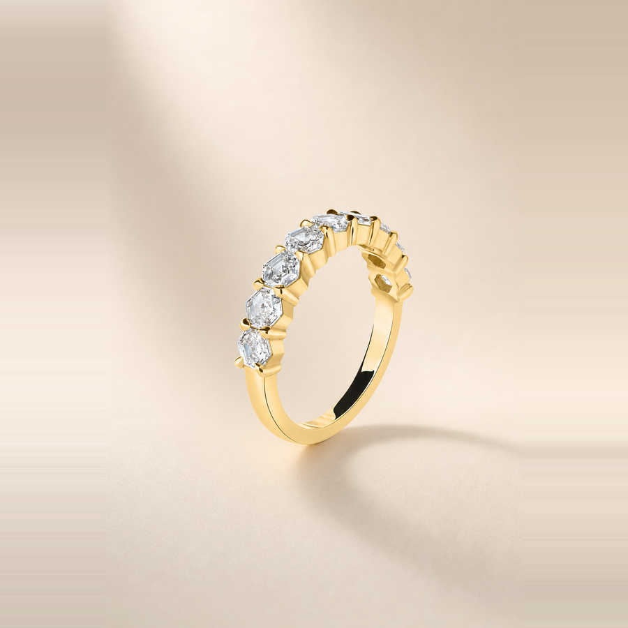 Hexagon Shared Prong Half Eternity Band &mdash; view 3