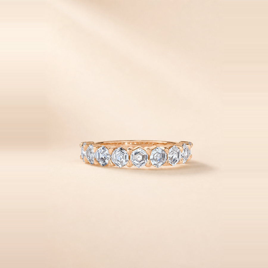 Hexagon Shared Prong Half Eternity Band &mdash; view 5