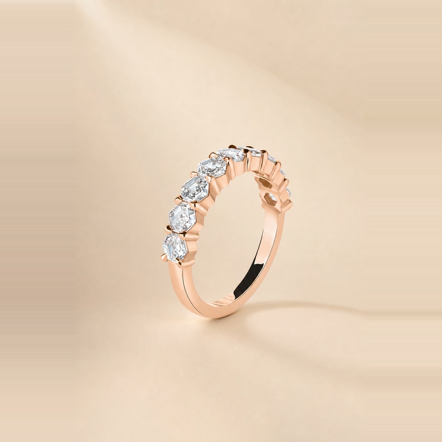 Hexagon Shared Prong Half Eternity Band &mdash; view 6