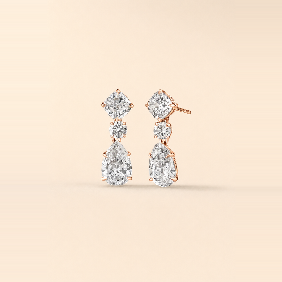 Multi-Shape Diamond Drop Earrings &mdash; view 3