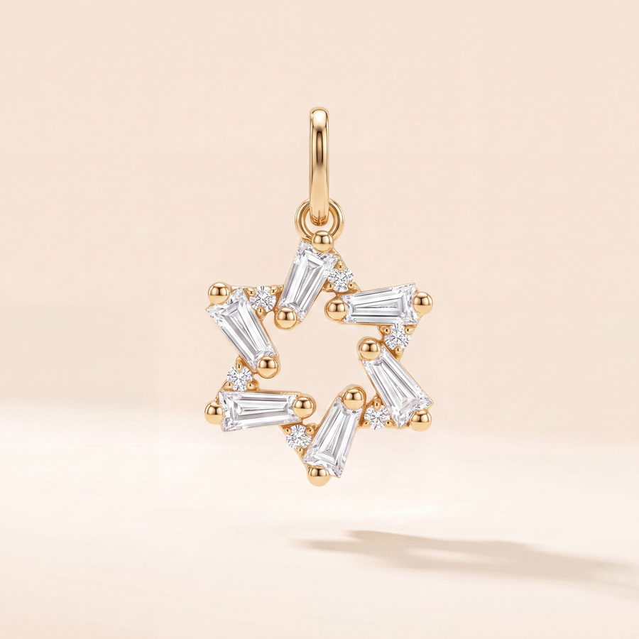 Mini Baguette Diamond Magen David Pendant &mdash; view 1