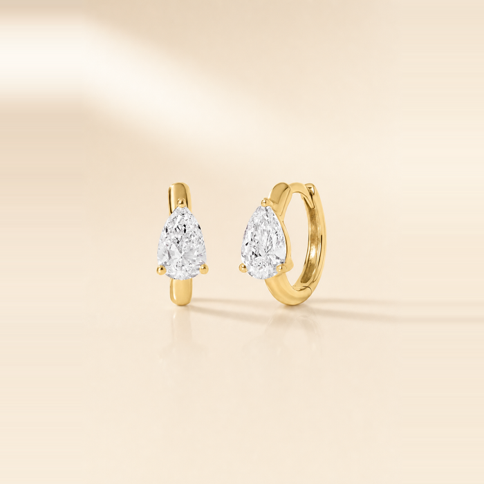 Solitaire Pear Diamond Huggies