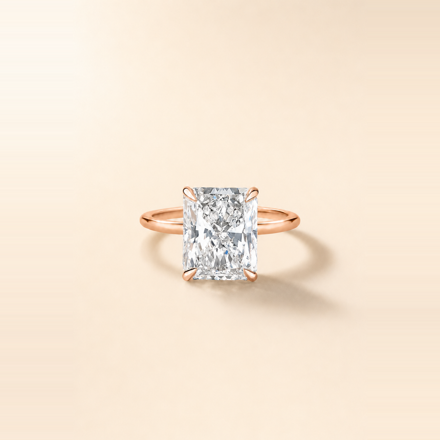 Radiant Solitaire Diamond with Hidden Halo and Extra Thin Band &mdash; view 3