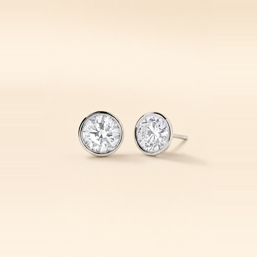 Round Bezel Set Diamond Studs &mdash; view 2