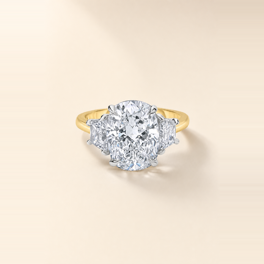 Cushion Three Stone Diamond with Trapezoid Accents &mdash; view 1