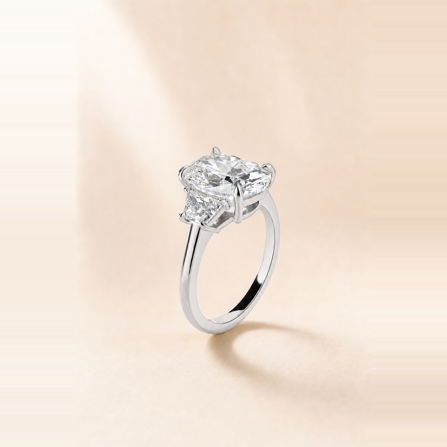 Cushion Three Stone Diamond with Trapezoid Accents &mdash; view 5