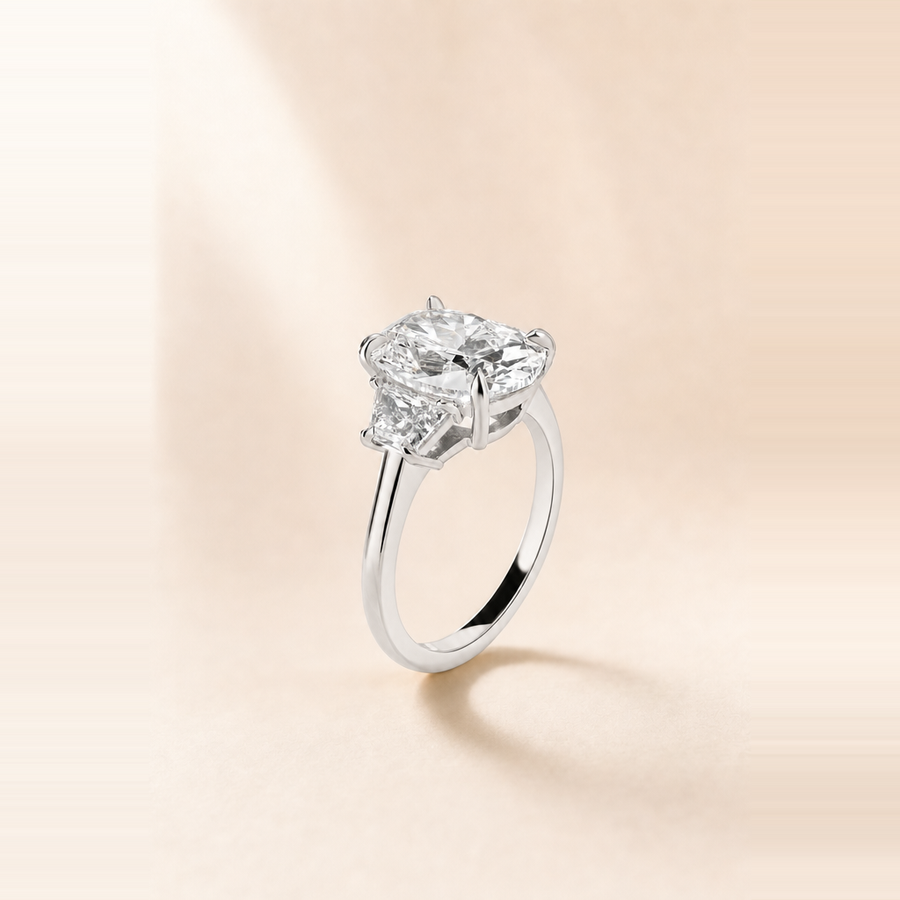 Cushion Three Stone Diamond with Trapezoid Accents &mdash; view 2