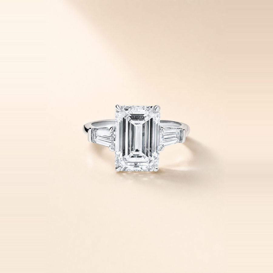Emerald Three Stone Diamond with Tapered Baguette Side Stones &mdash; view 2