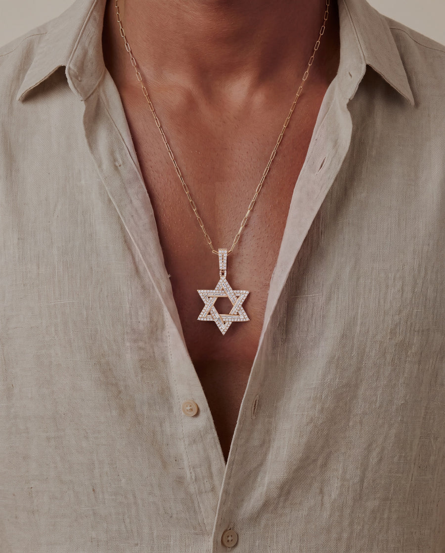 Baguette & Round Diamond Magen David Pendant &mdash; view 2