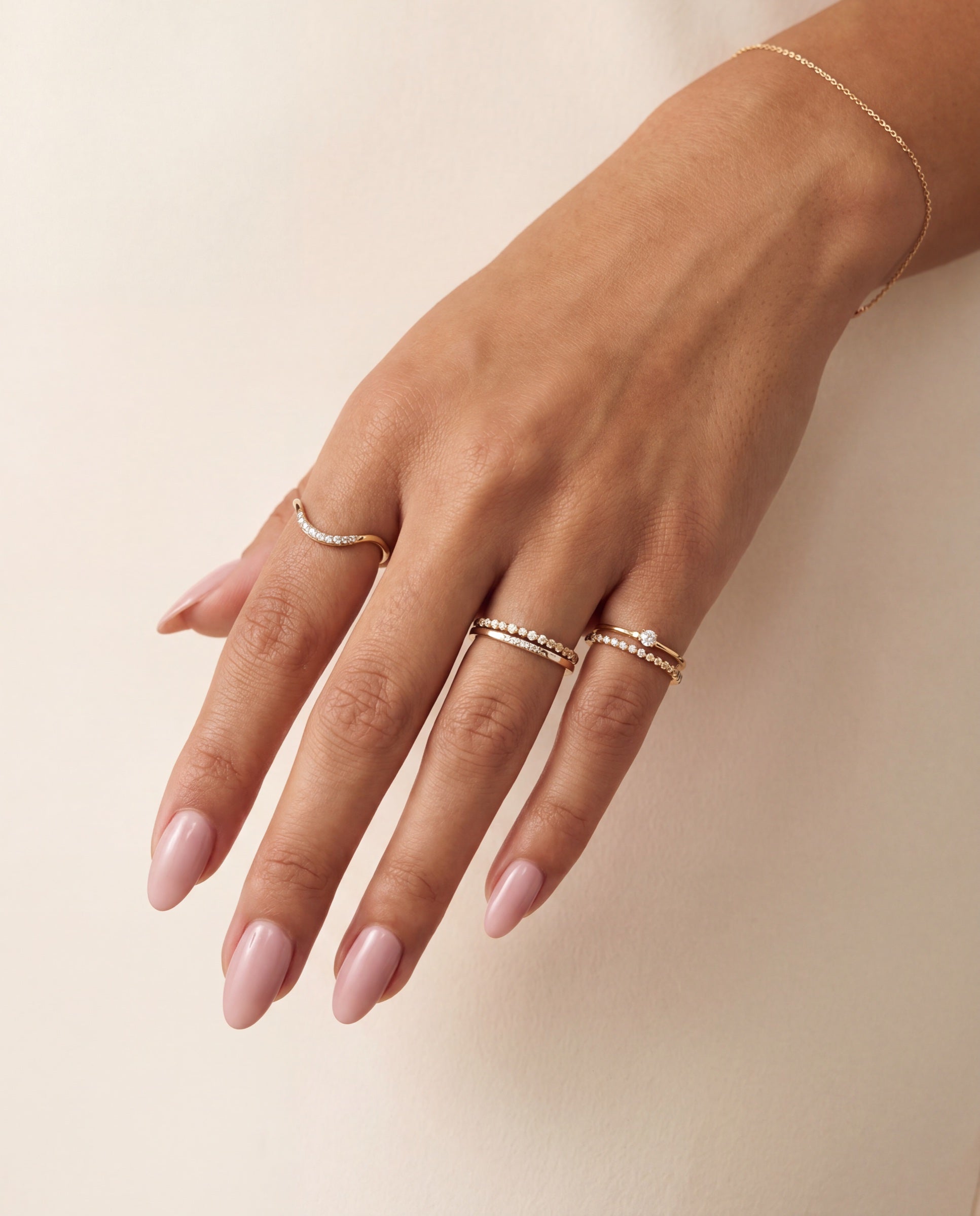 Round Bezel Set Diamond Station Ring &mdash; Worn