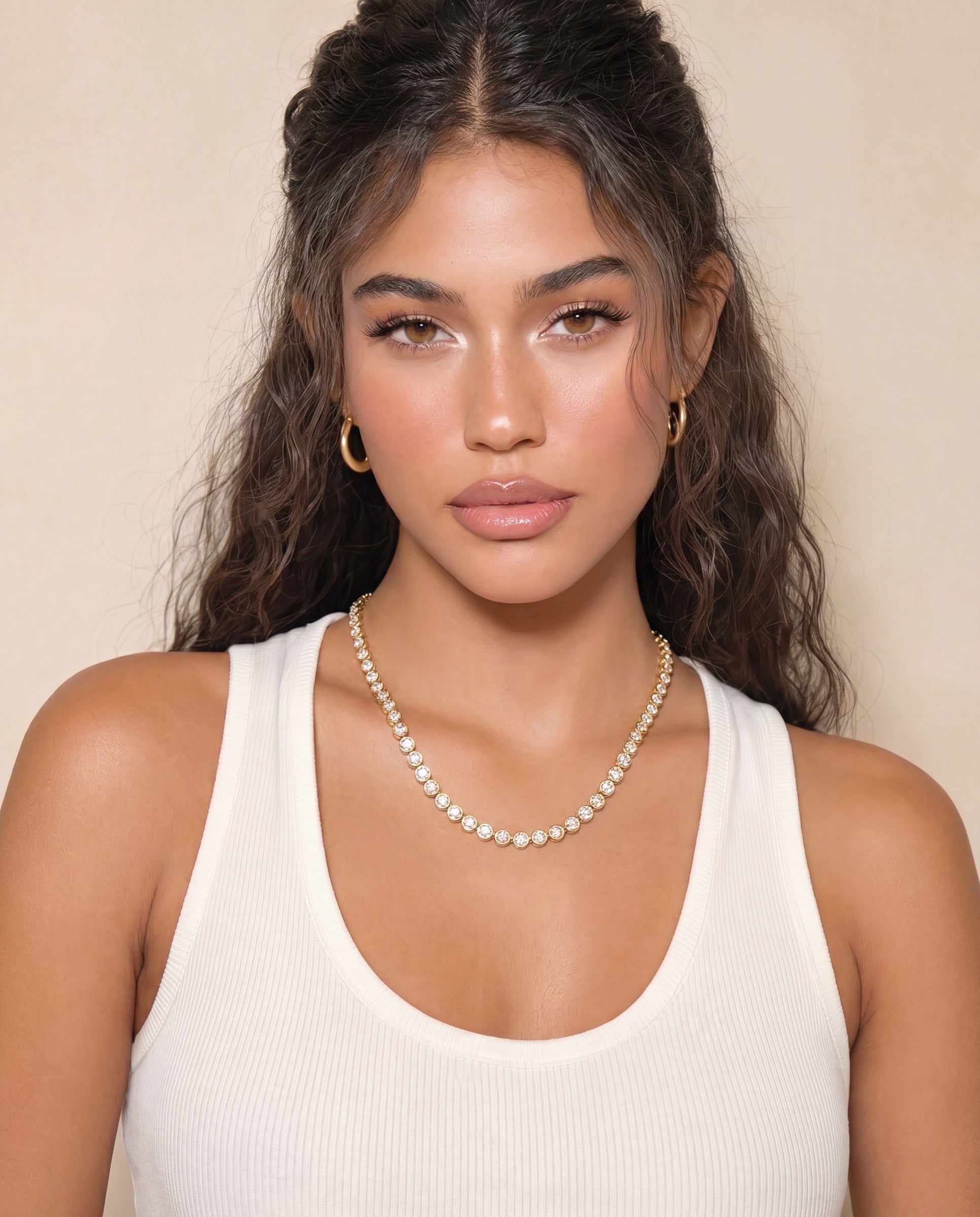 Bezel Mini Diamond Tennis Necklace &mdash; Worn