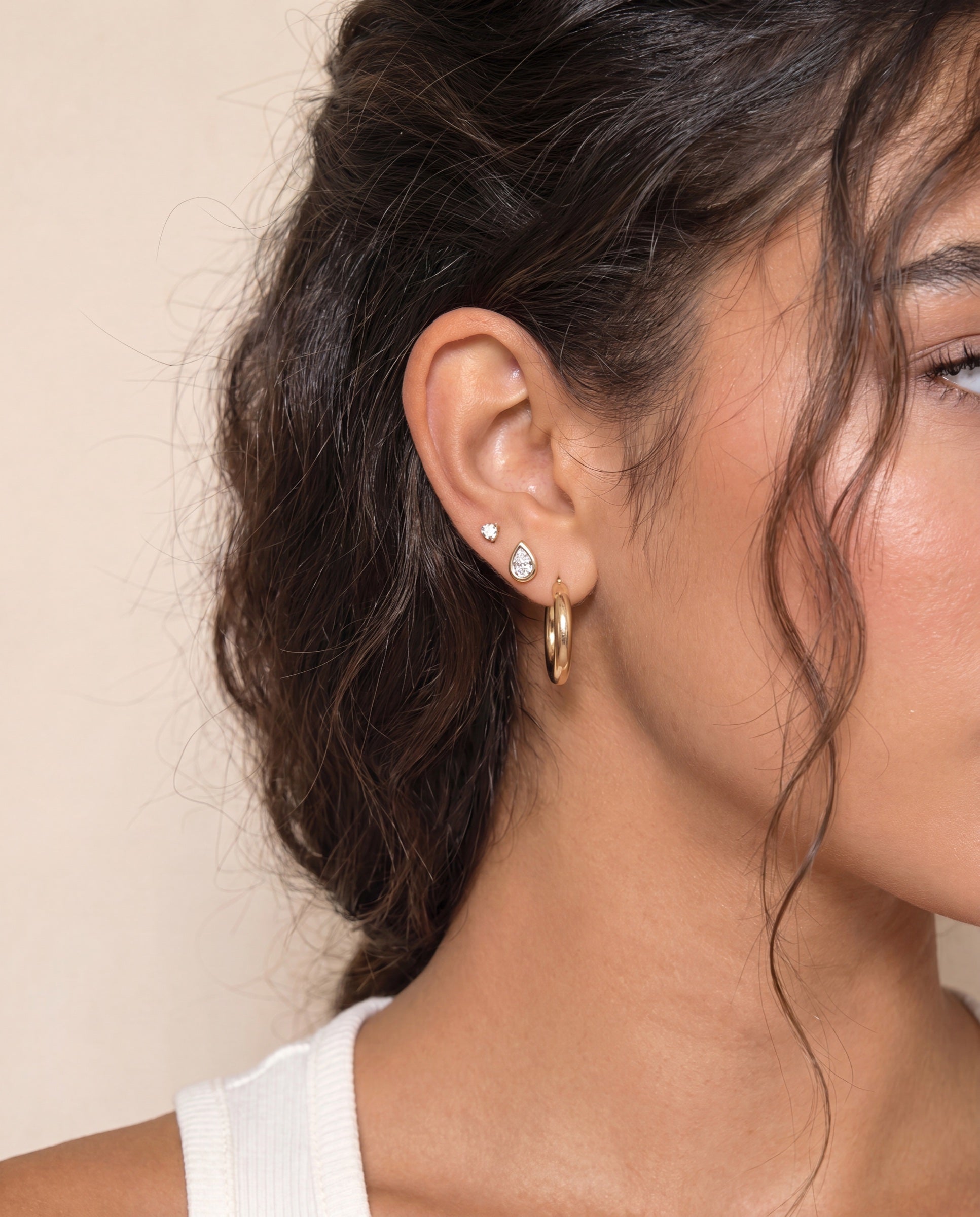 Bezel Pear Diamond Studs &mdash; Worn