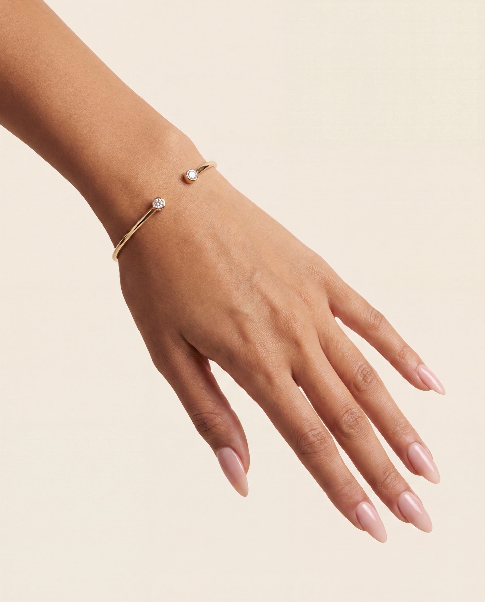 Double Diamond Solitaire Claw Cuff &mdash; Worn
