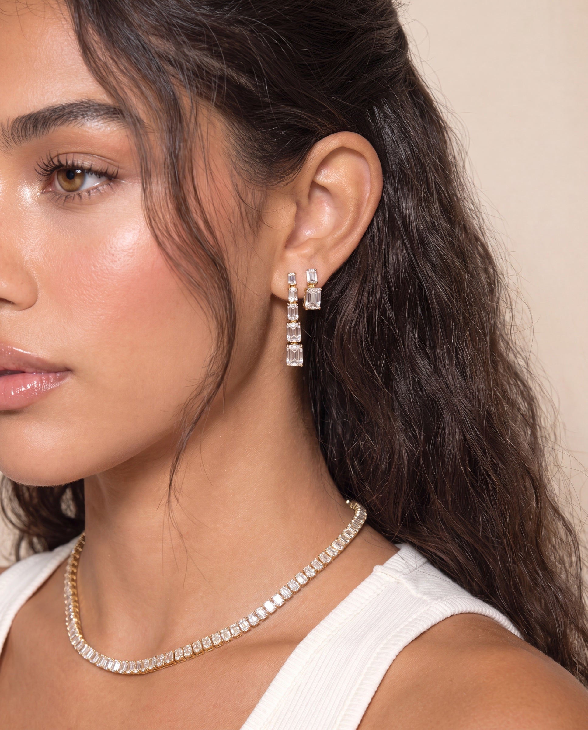 Emerald Diamond Drop Earrings &mdash; Worn