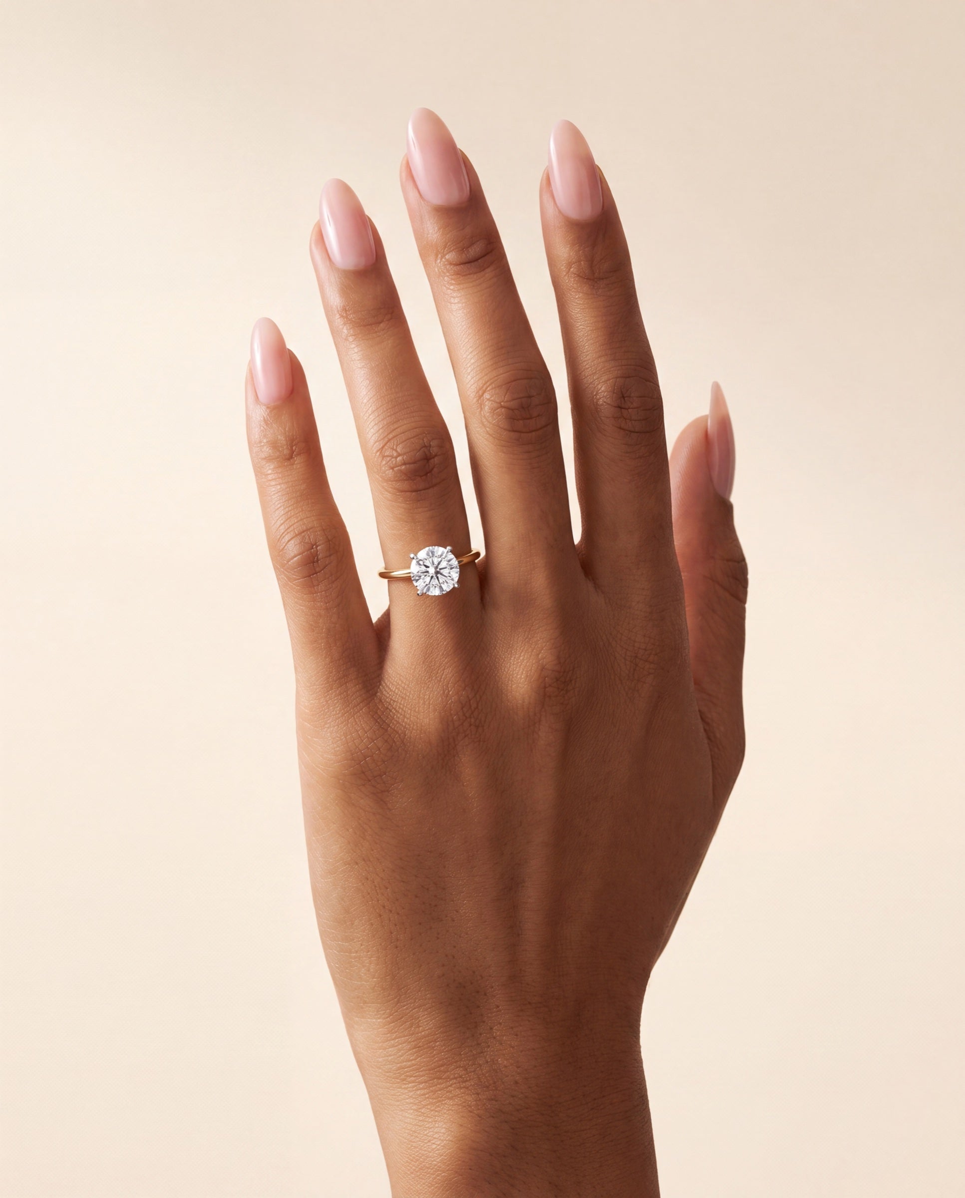 Round Solitaire Diamond with Extra Thin Band &mdash; Worn