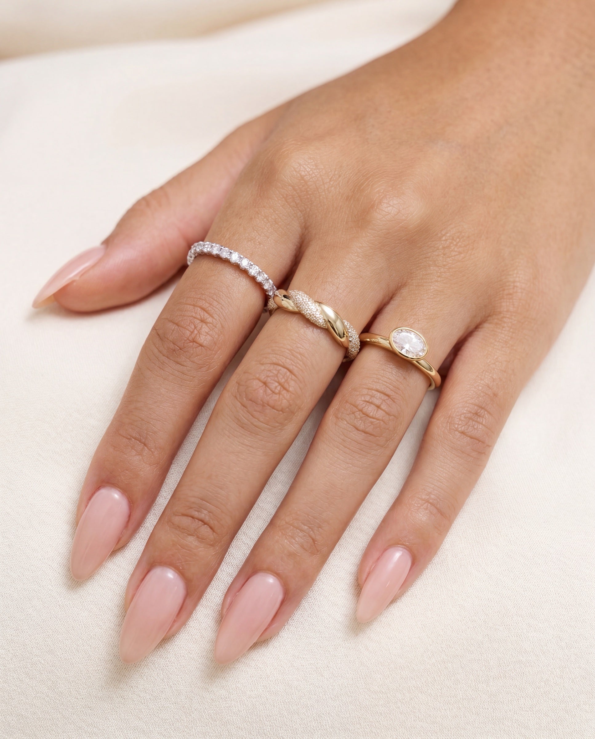 Oval East-West Floating Bezel Ring &mdash; Worn