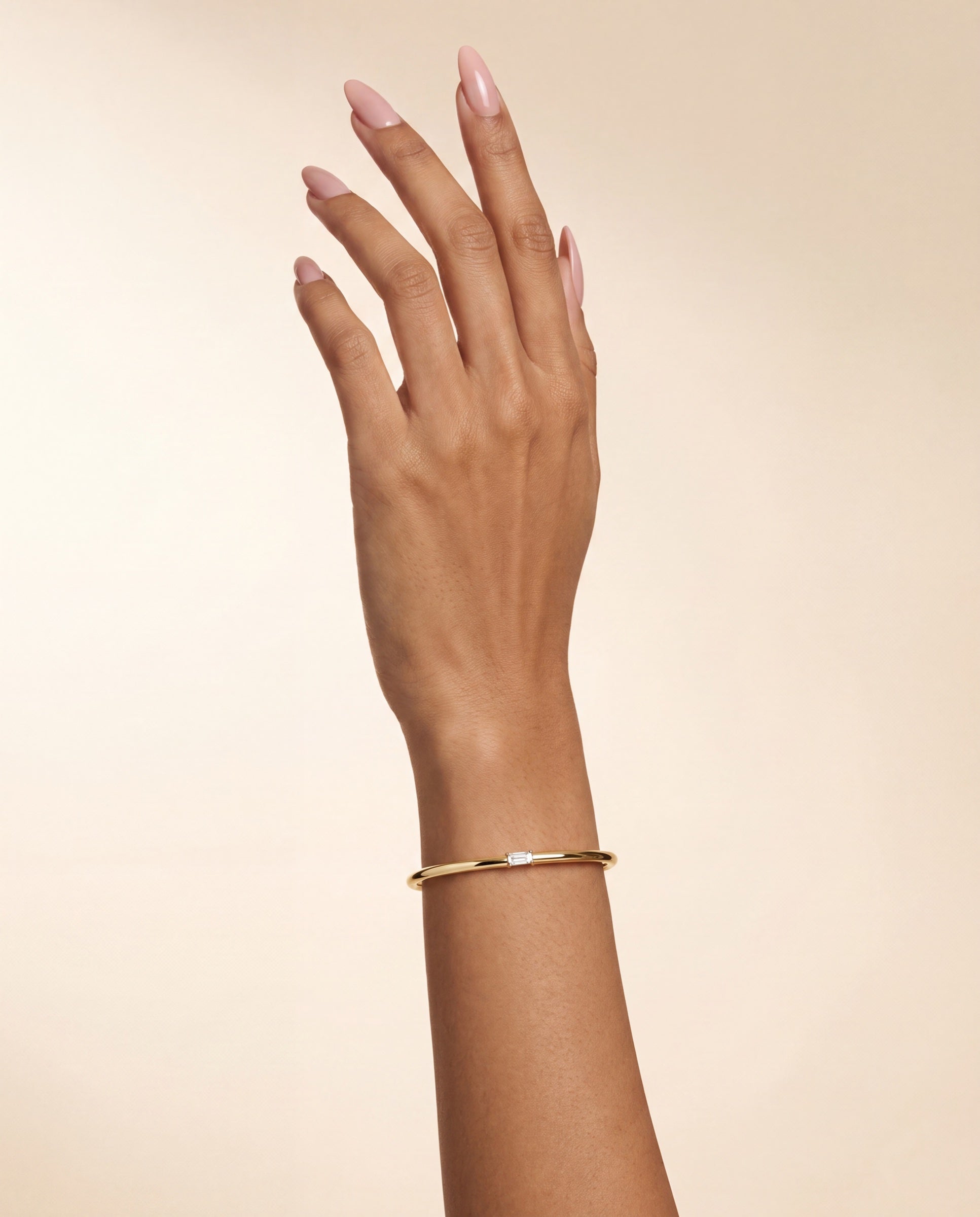 Floating Solitaire Baguette Bangle &mdash; Worn