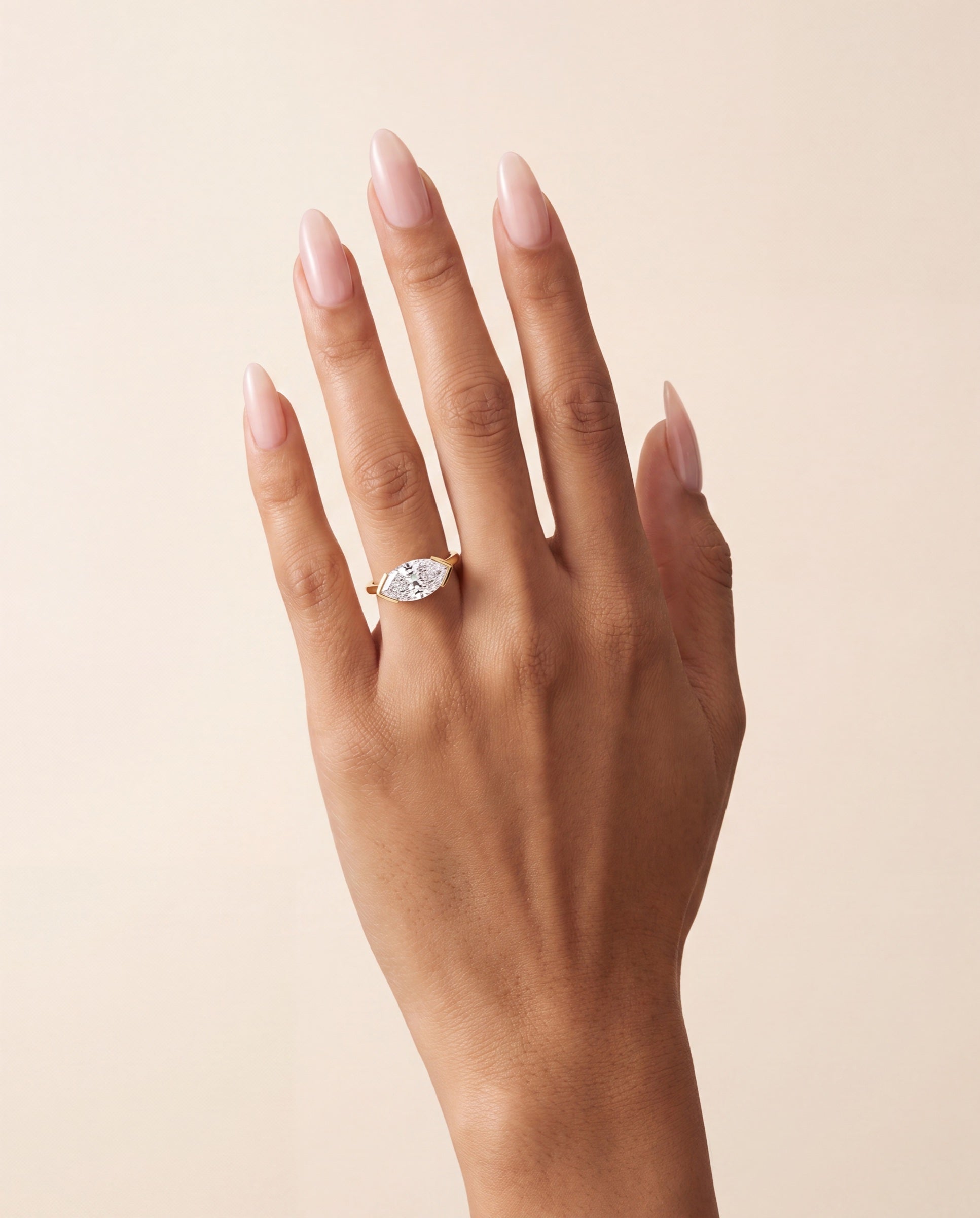Marquise East-West Half-Bezel Set Diamond Solitaire &mdash; Worn
