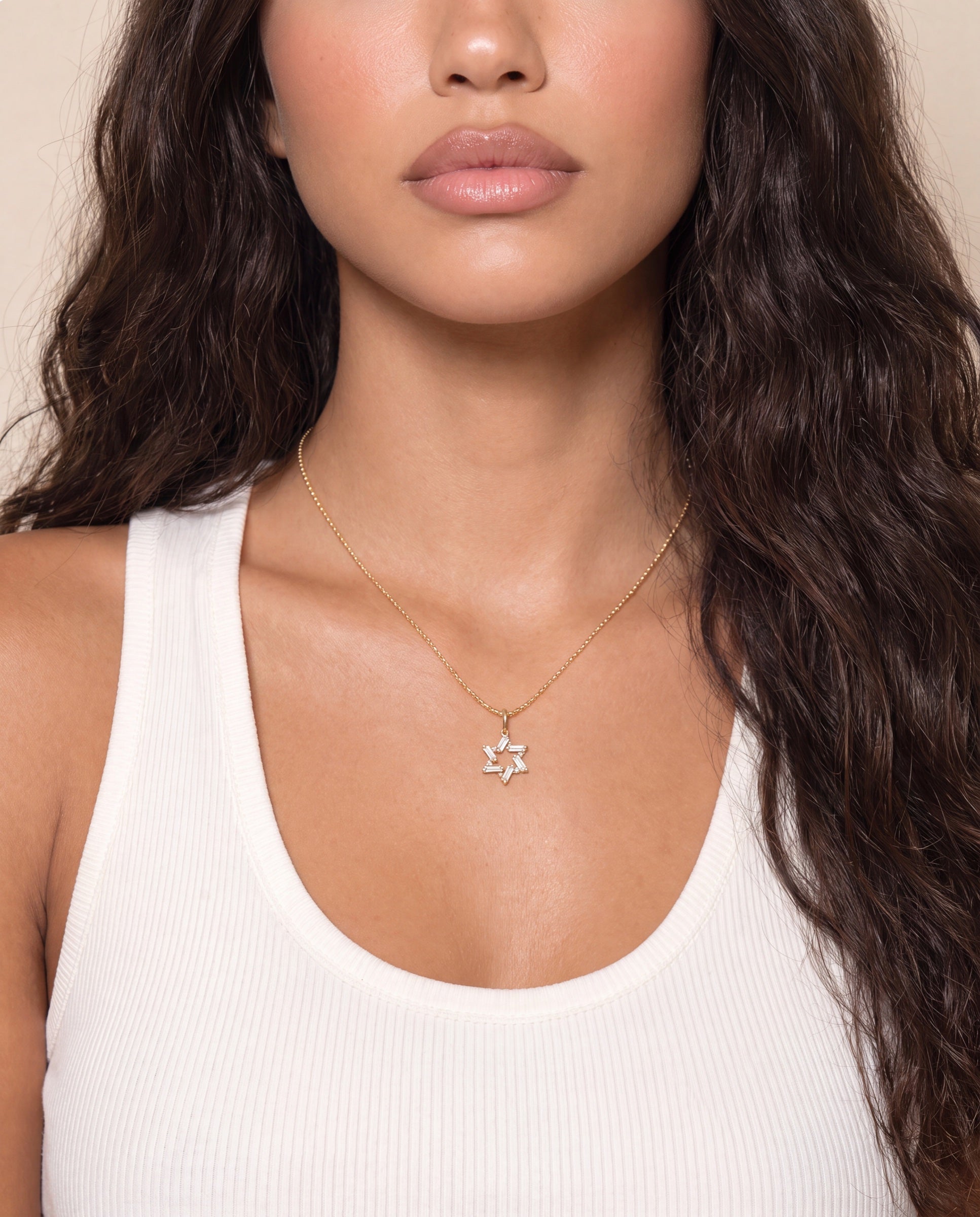 Mini Baguette Diamond Magen David Pendant &mdash; Worn