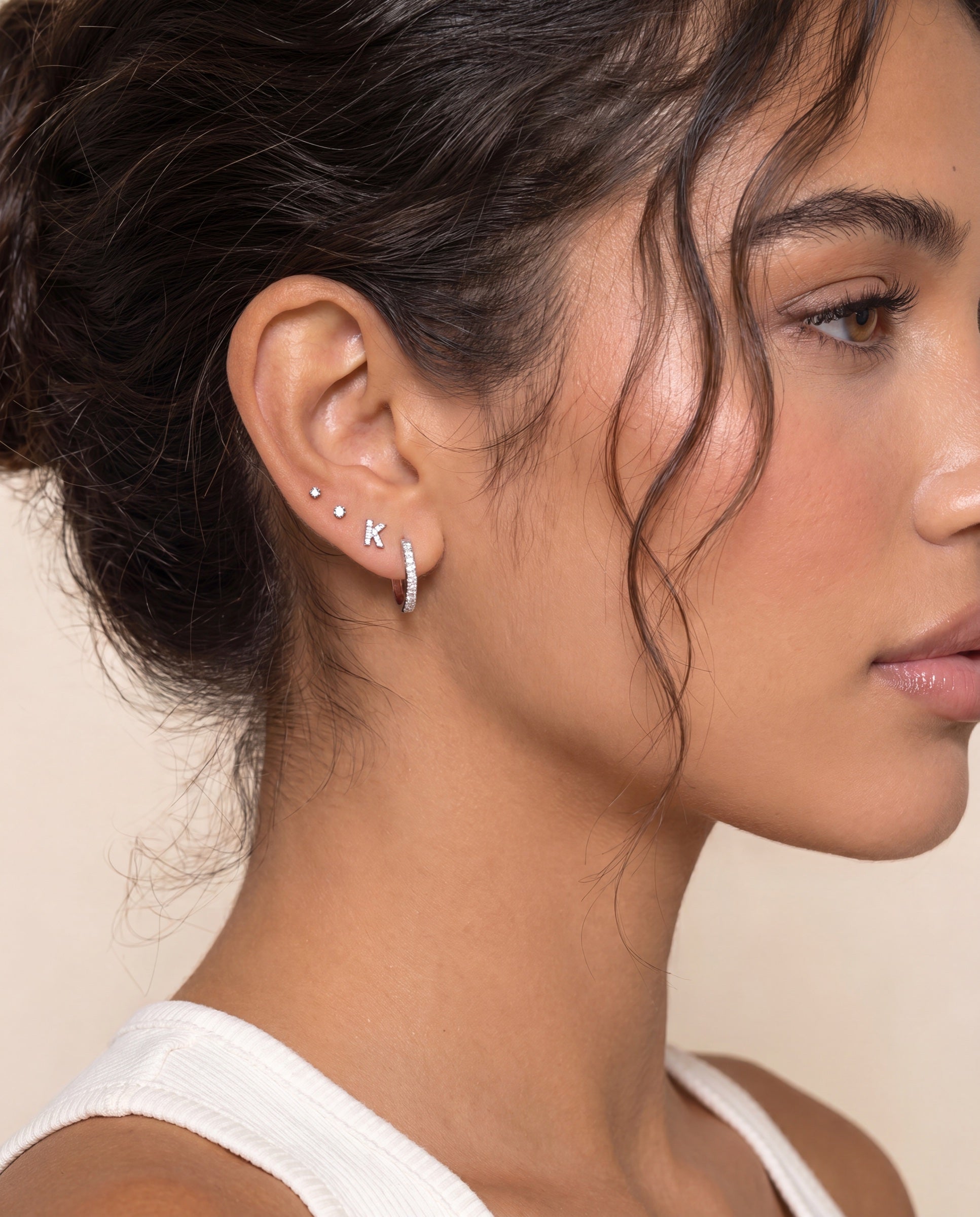 Mini Letter Pavé Stud &mdash; Worn