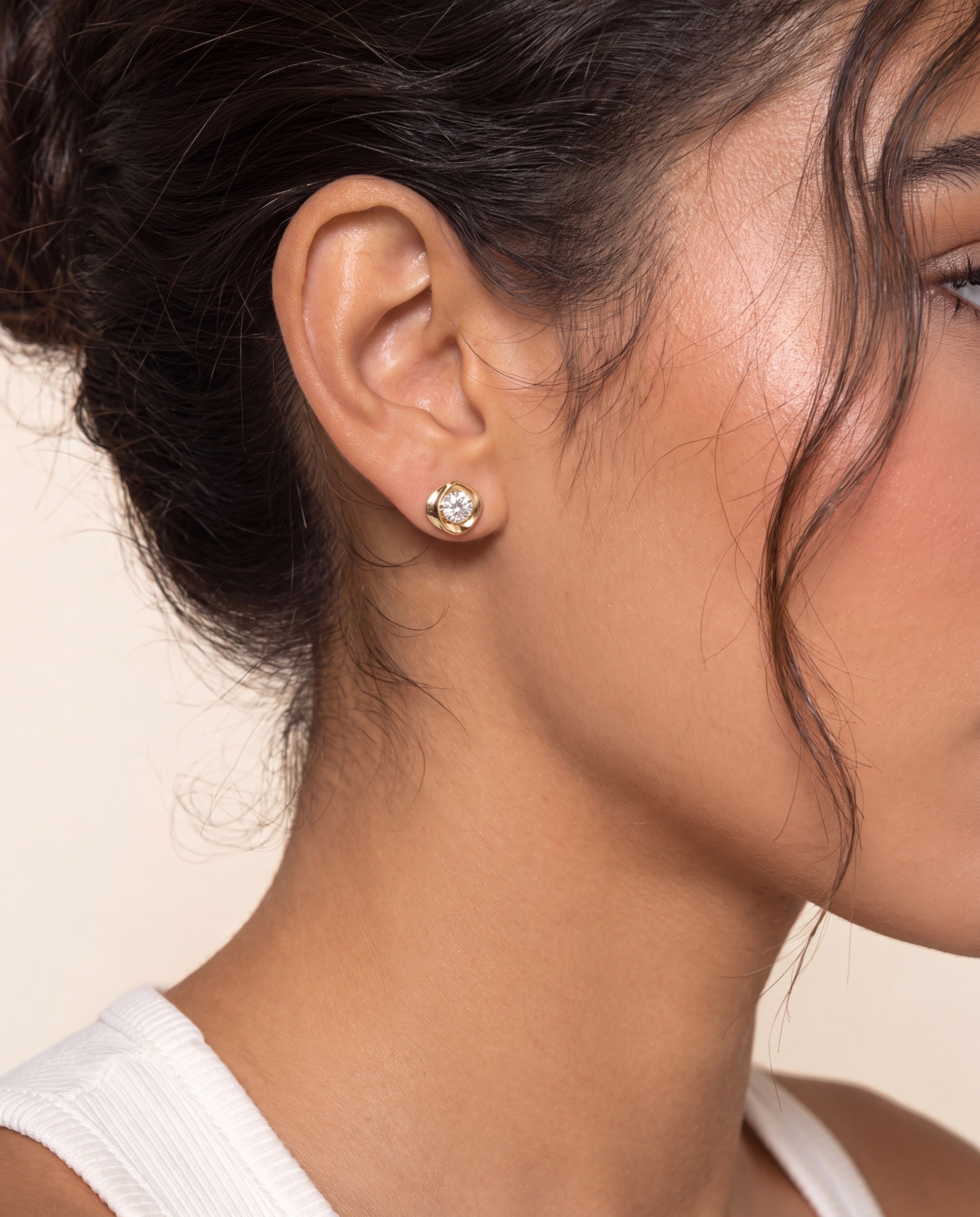 Organic Bezel Diamond Studs &mdash; Worn