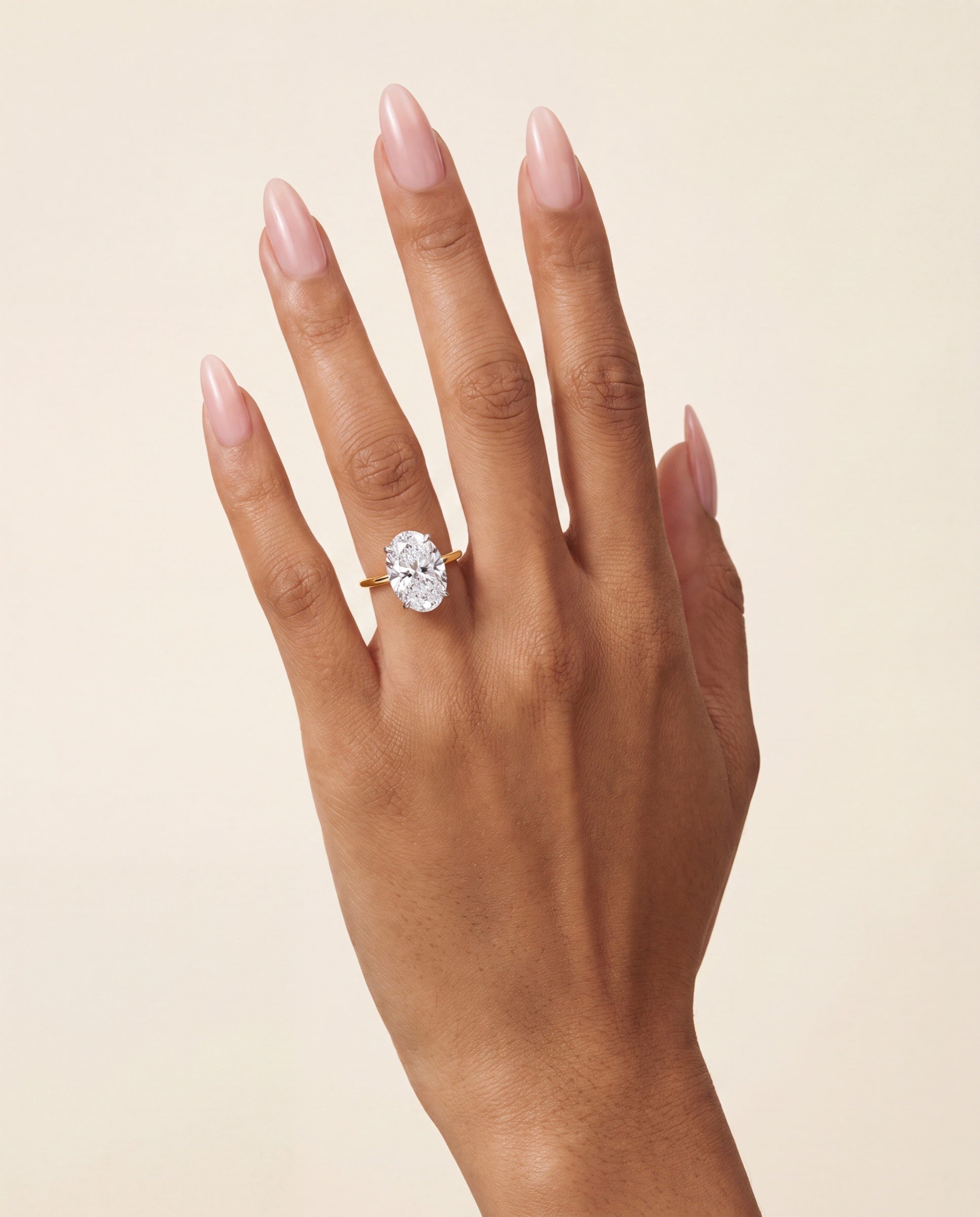 Oval Solitaire Diamond with Extra Thin Band &mdash; Worn