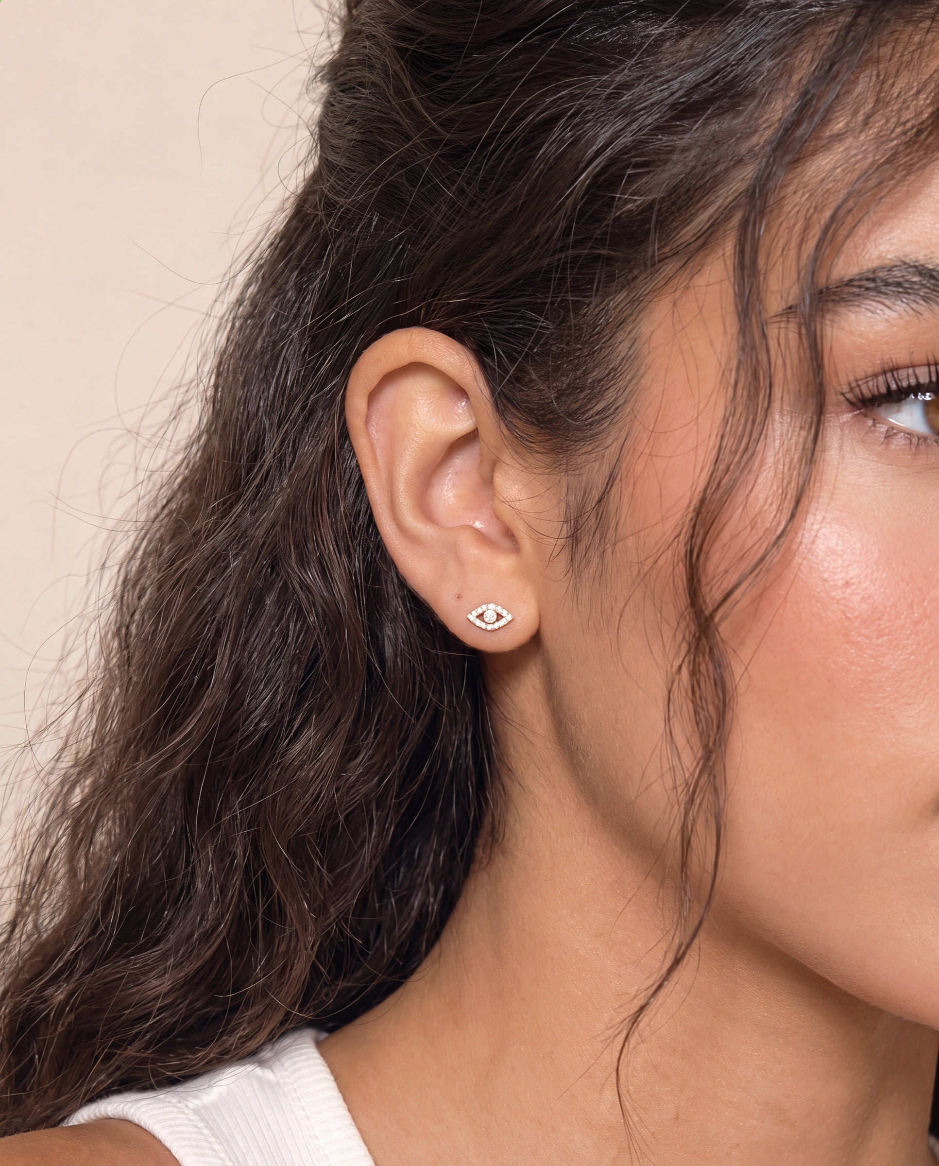 Pavé Diamond Evil Eye Studs &mdash; Worn
