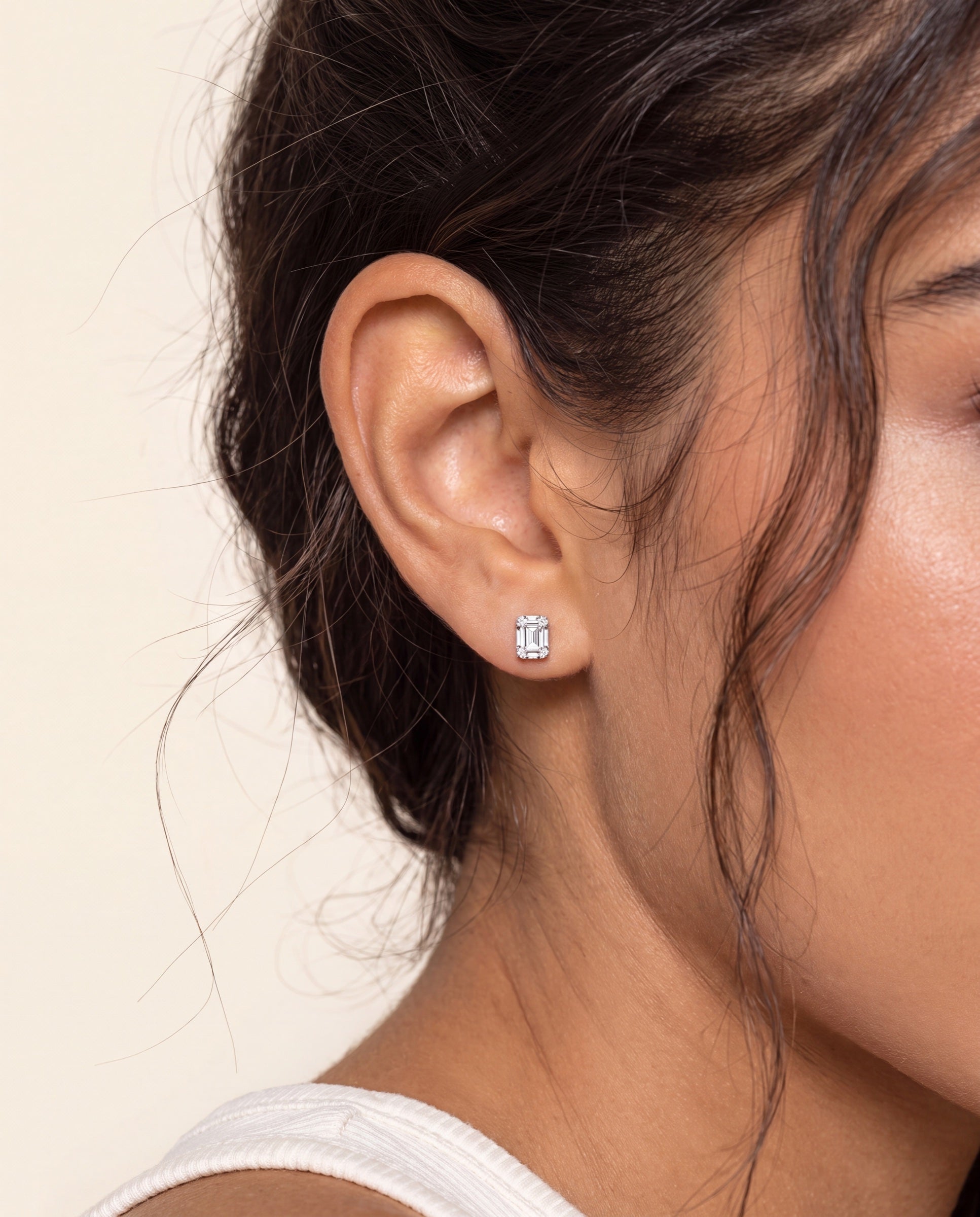 Petite Emerald Illusion Studs &mdash; Worn