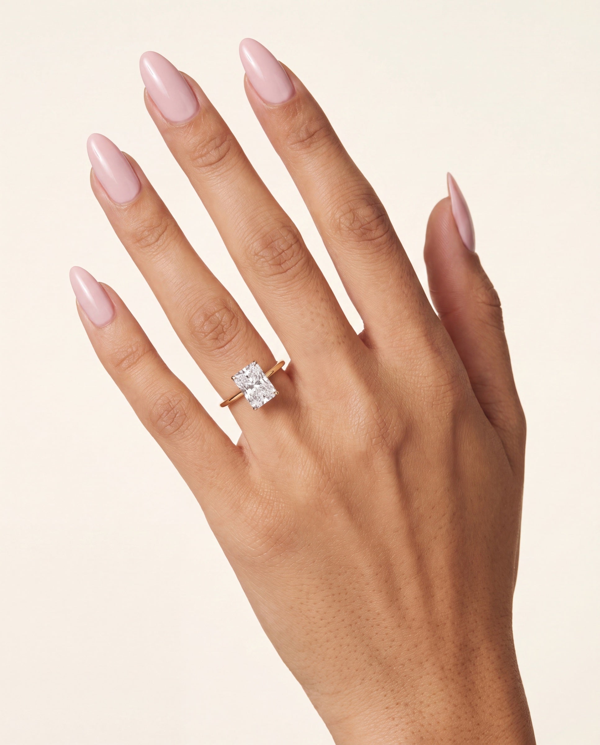 Radiant Solitaire Diamond with Extra Thin Band &mdash; Worn